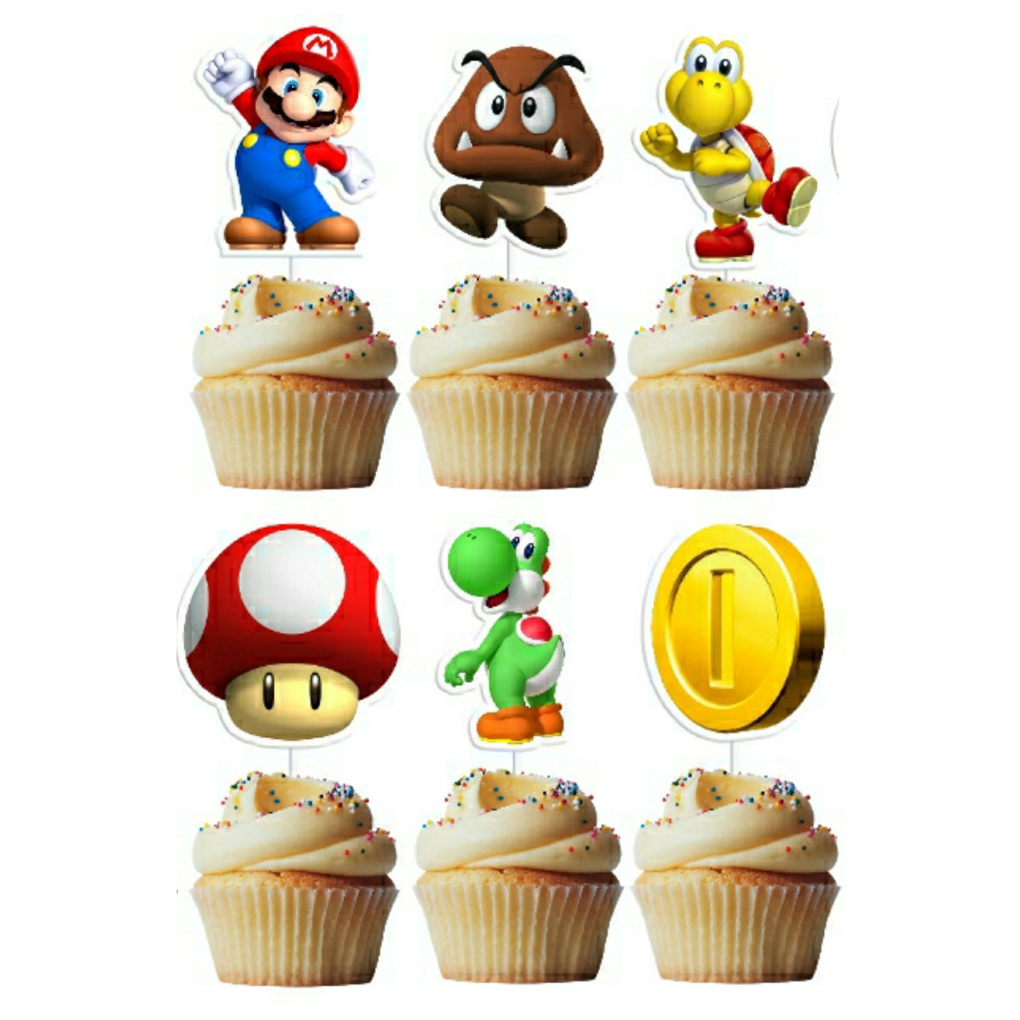 6 Cupcake Toppers Super Mário