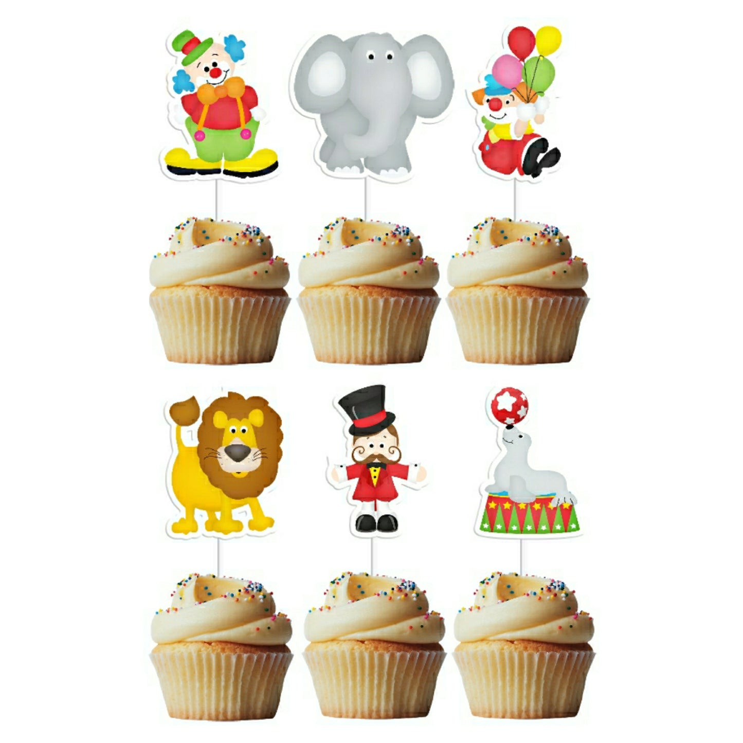 6 Cupcake Toppers Circo