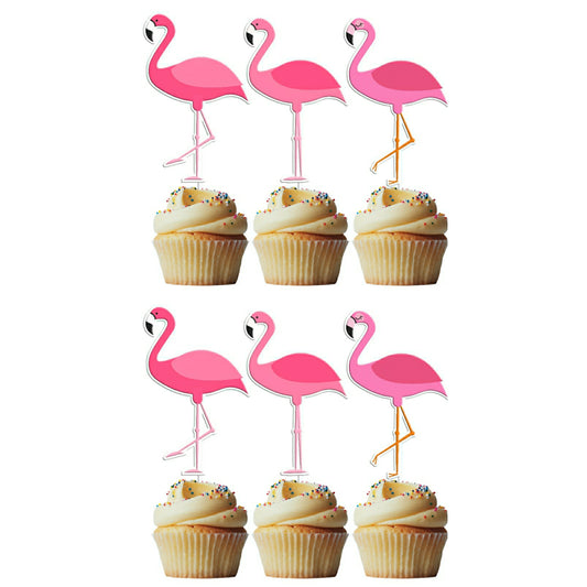 6 Cupcake Toppers Flamingos