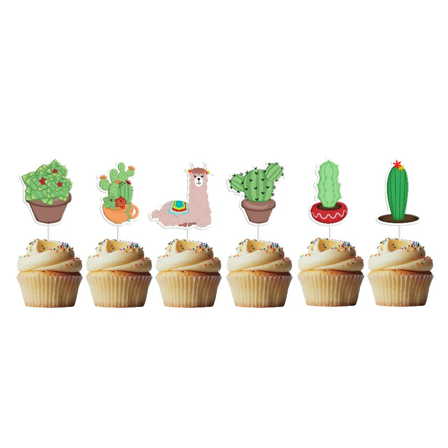 6 Cupcake Toppers Lama Catus