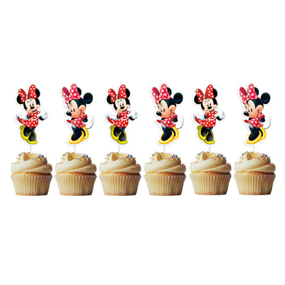 6 Cupcake Toppers Minnie Vermelha