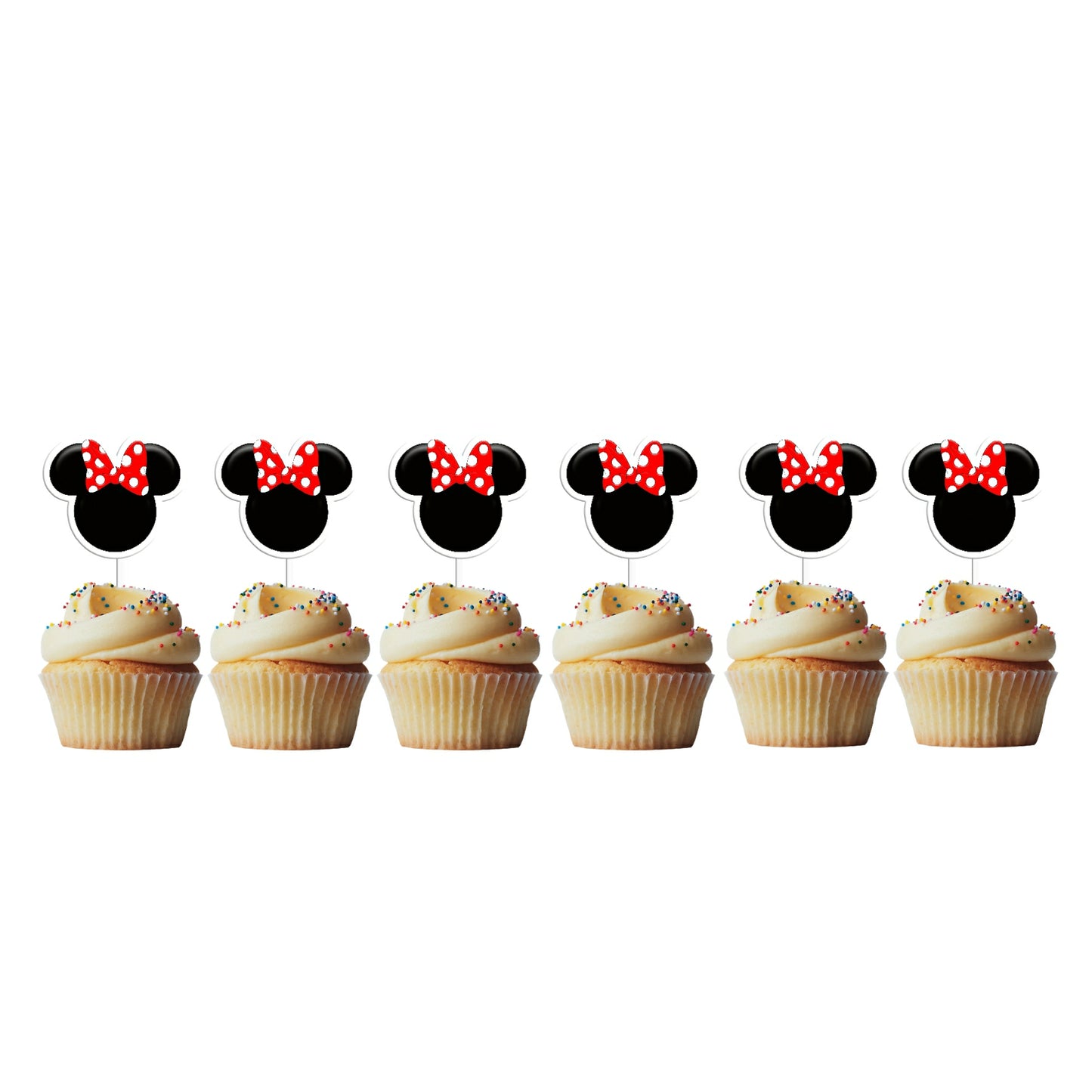 6 Cupcake Toppers Minnie Cabeça Vermelha