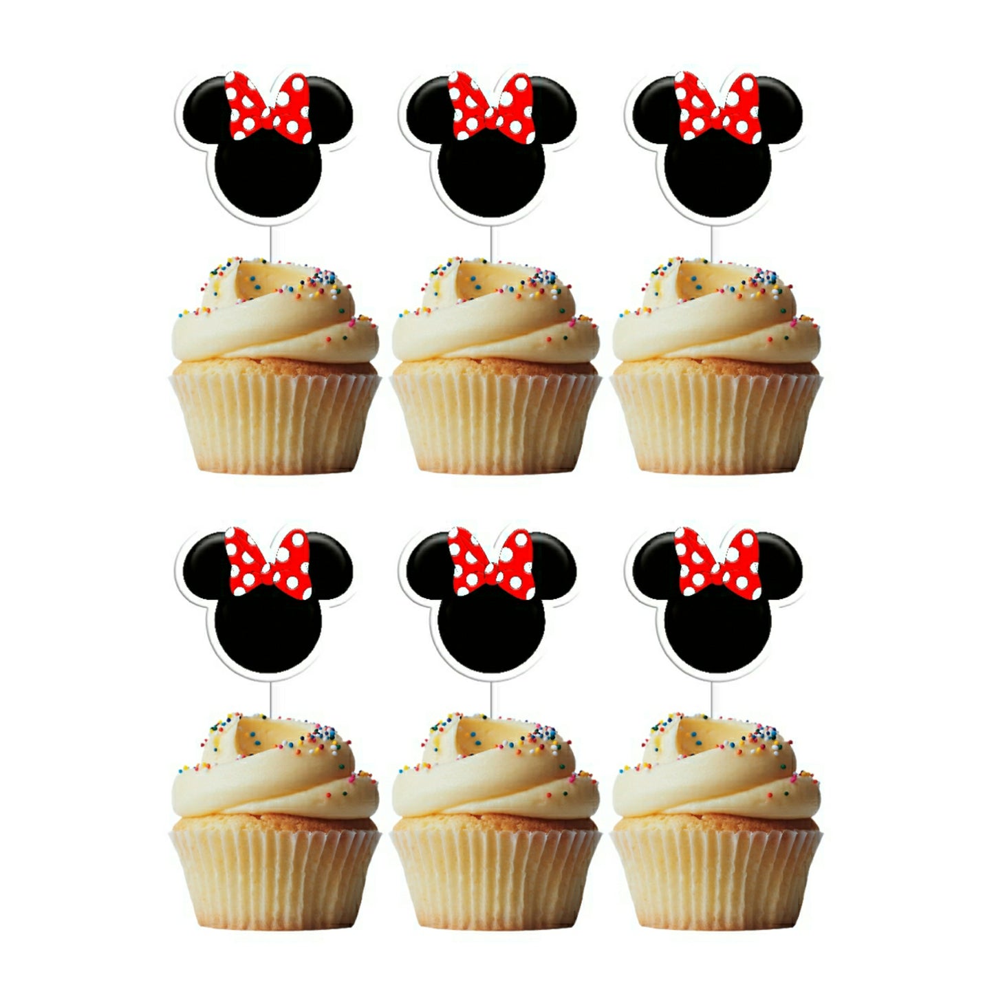 6 Cupcake Toppers Minnie Cabeça Vermelha