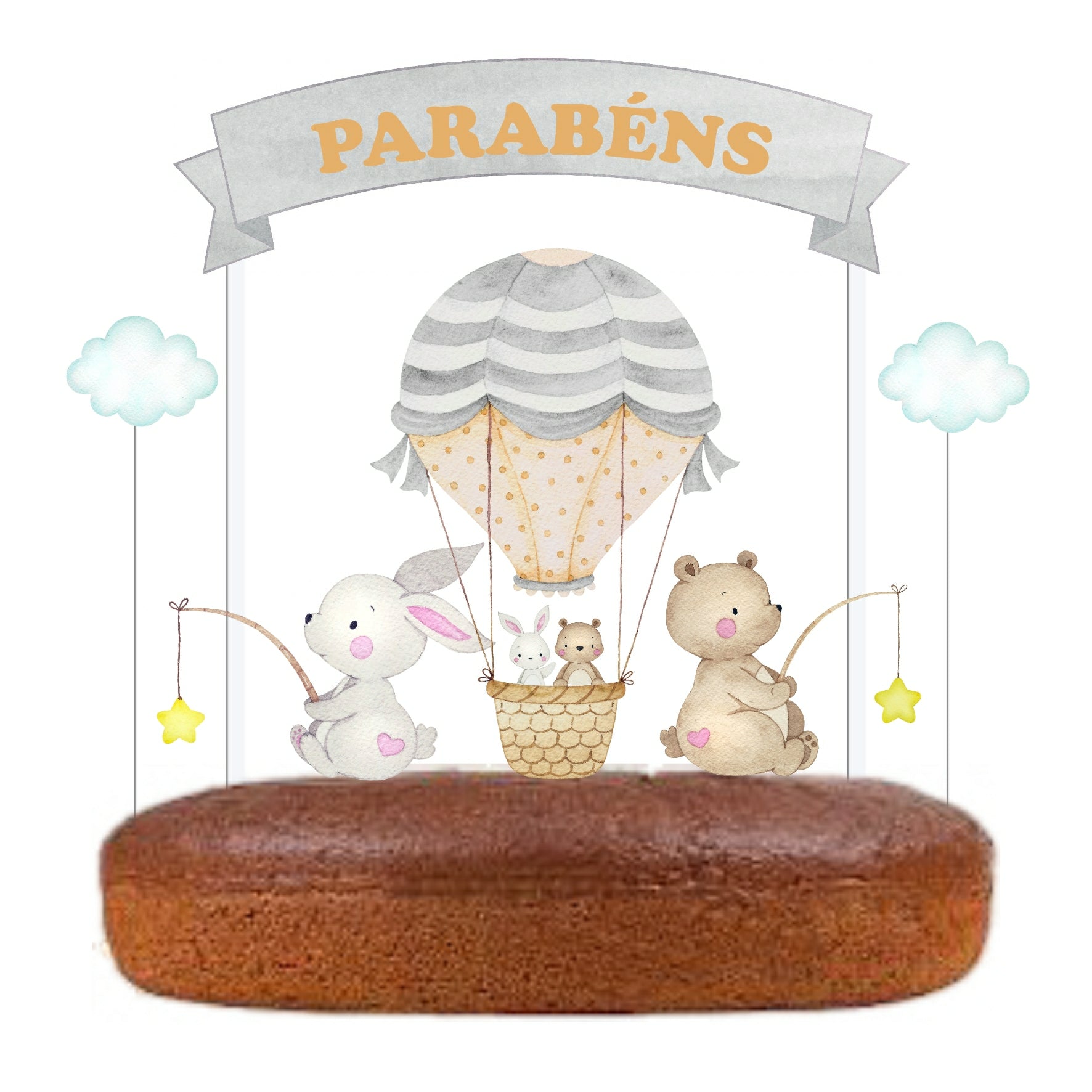 Kit Topo de bolo Balão ar quente Cinza e Laranja Cake topper Adorno de Tarta