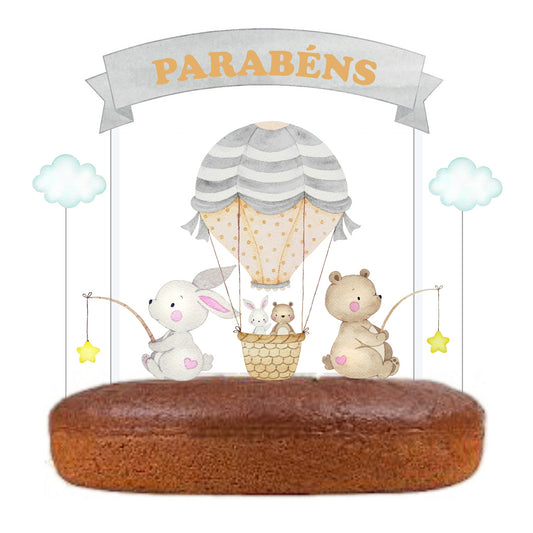 Kit Topo de bolo Balão ar quente Cinza e Laranja Cake topper Adorno de Tarta