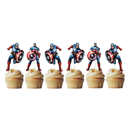 6 Cupcake Toppers Capitão América