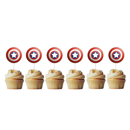 6 Cupcake Toppers Capitão América Logo