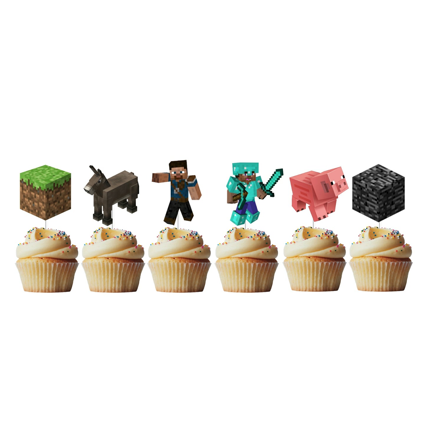 6 Cupcake Toppers Minecraft