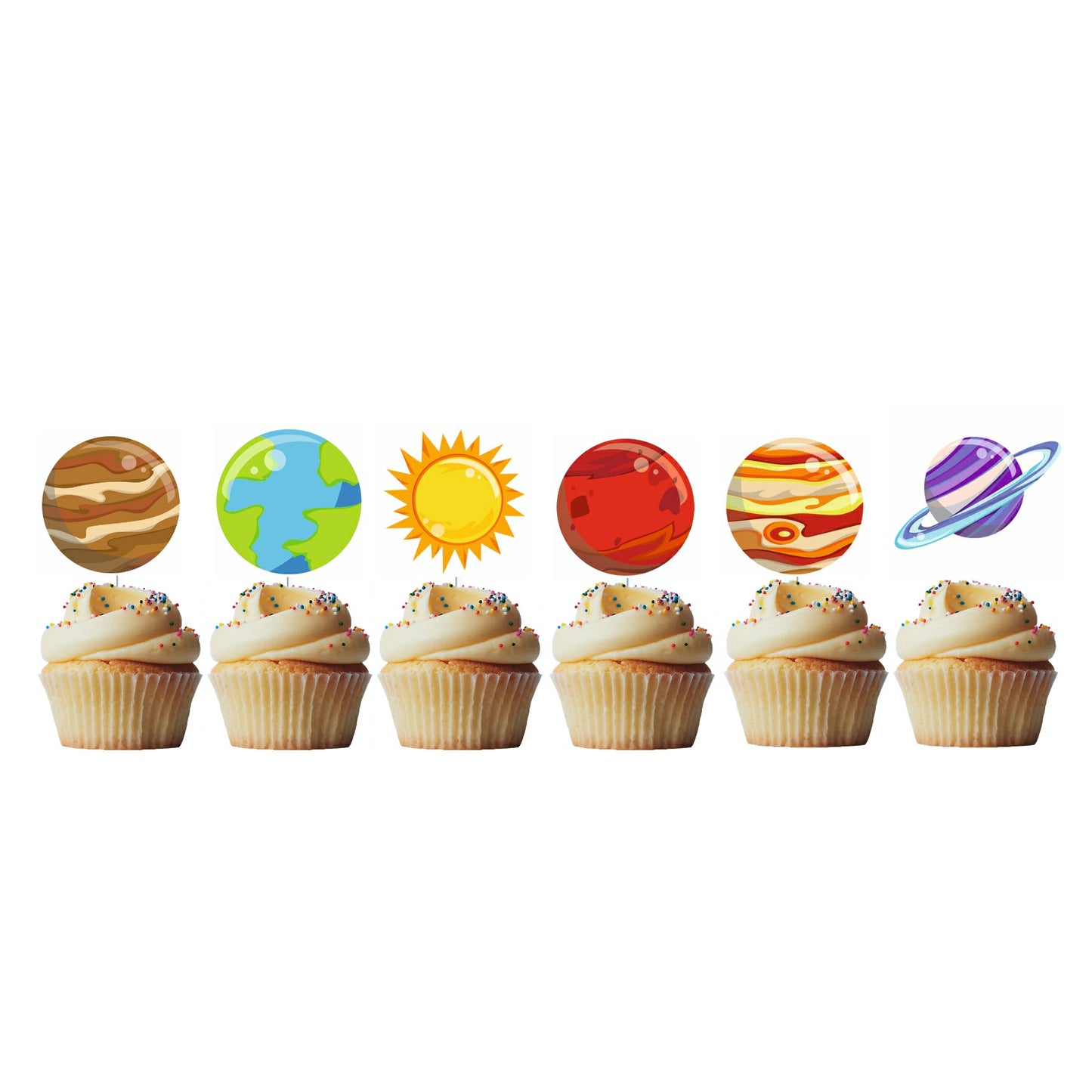 6 Cupcake Toppers Planetas