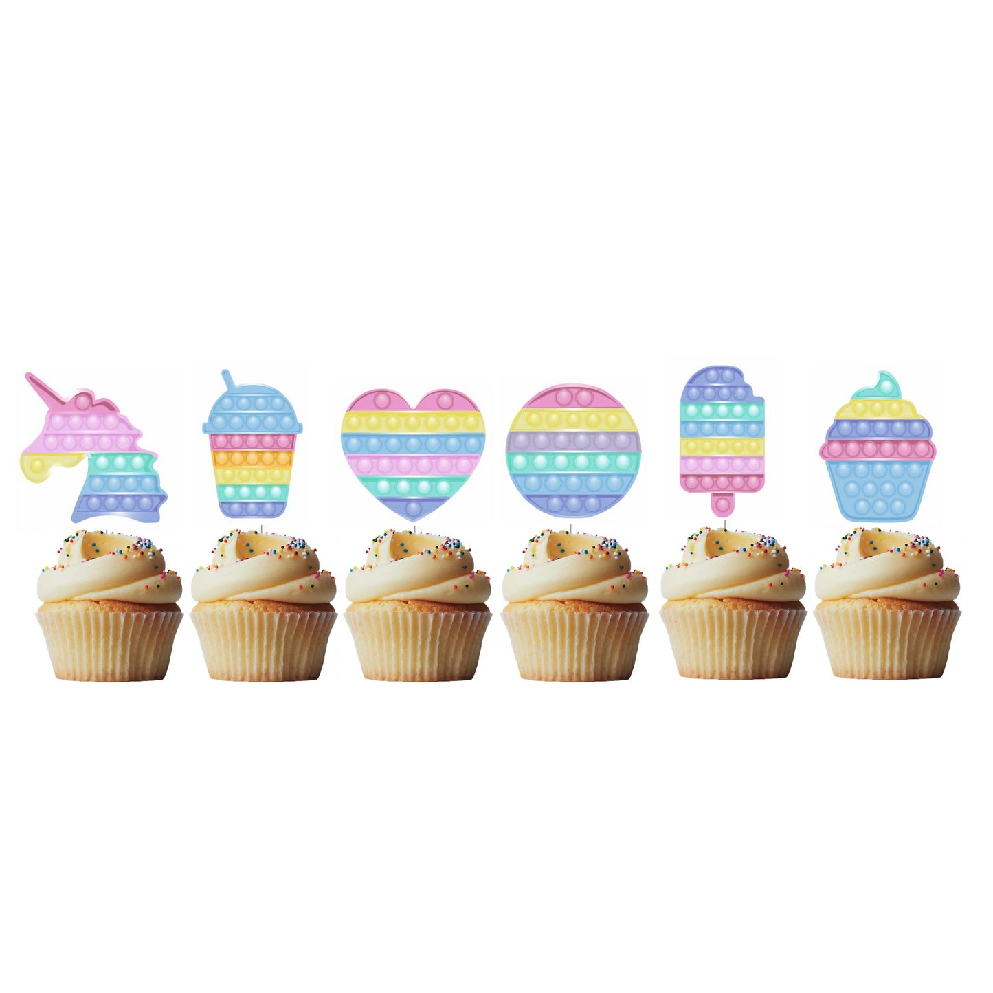 6 Cupcake Toppers Pop It Candy