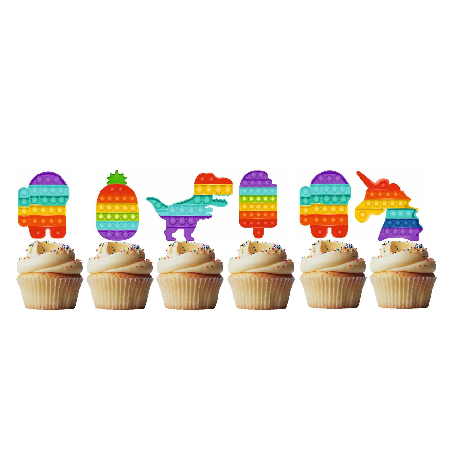 6 Cupcake Toppers Pop It Colours