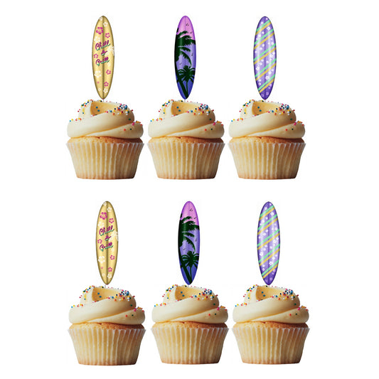 6 Cupcake Toppers Surf