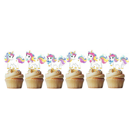 6 Cupcake Toppers Unicórnio Glitter