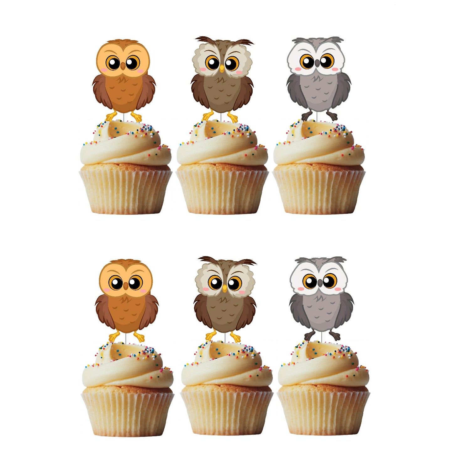 6 Cupcake Toppers Corujas