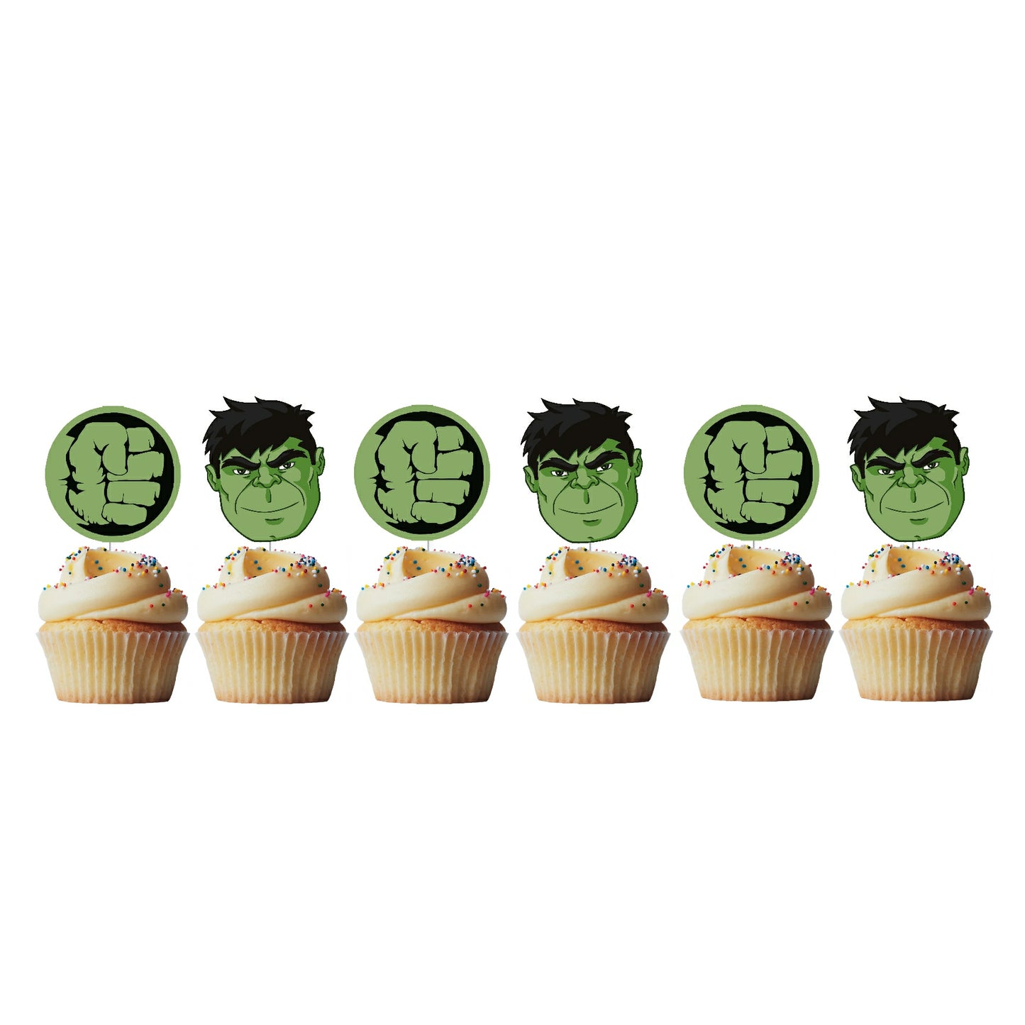 6 Cupcake Toppers Hulk