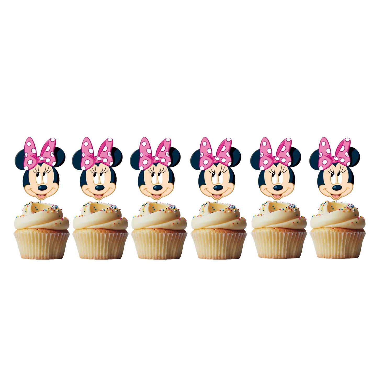 6 Cupcake Toppers Minnie Rosa Carinhas