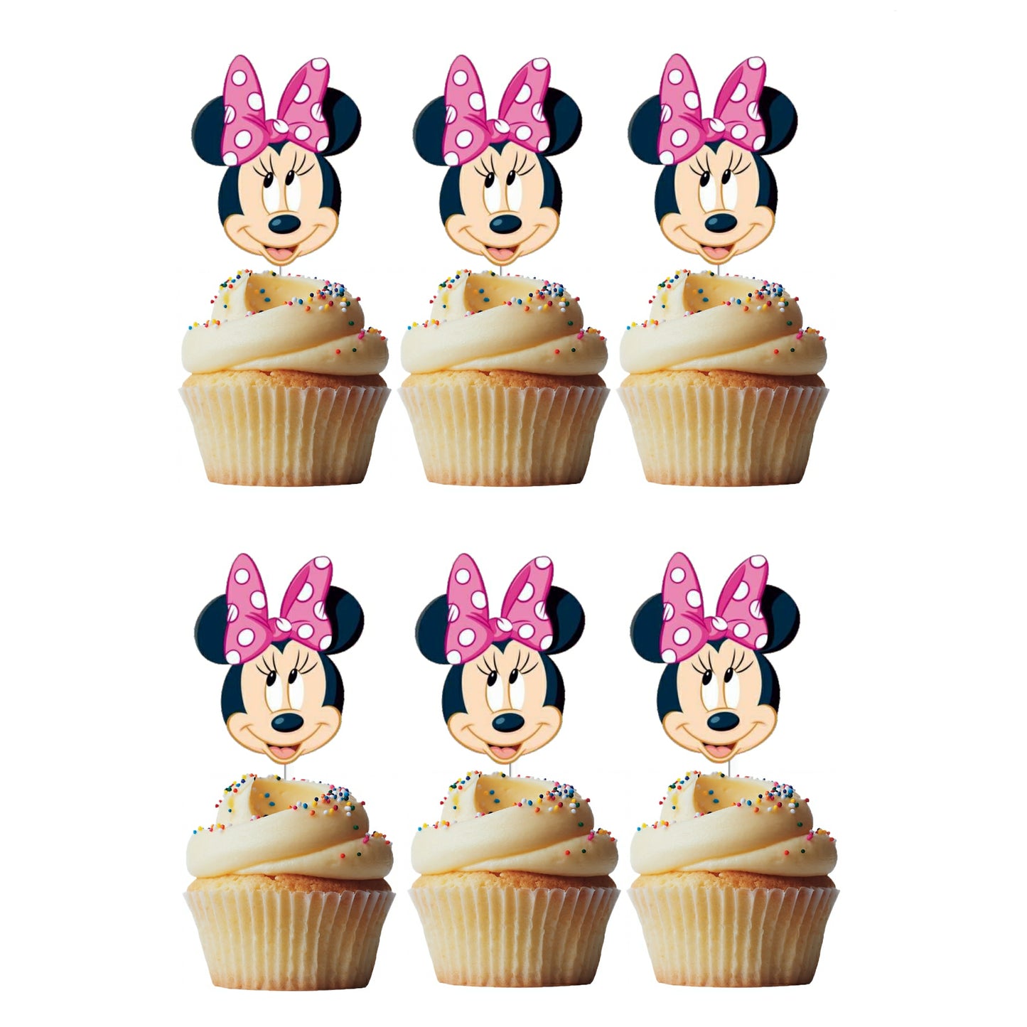 6 Cupcake Toppers Minnie Rosa Carinhas