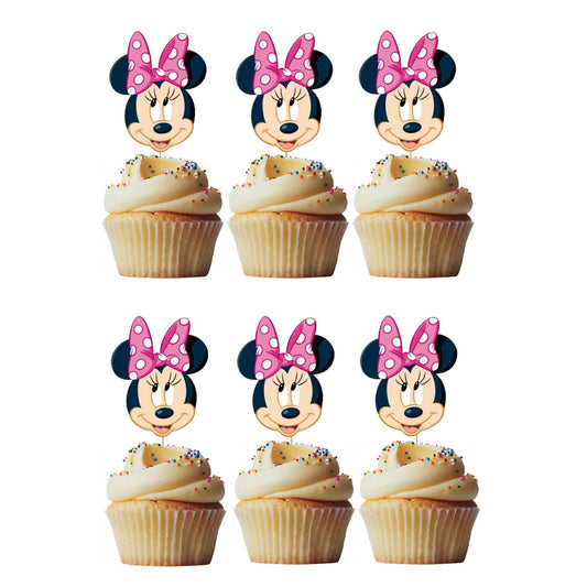 6 Cupcake Toppers Minnie Rosa Carinhas