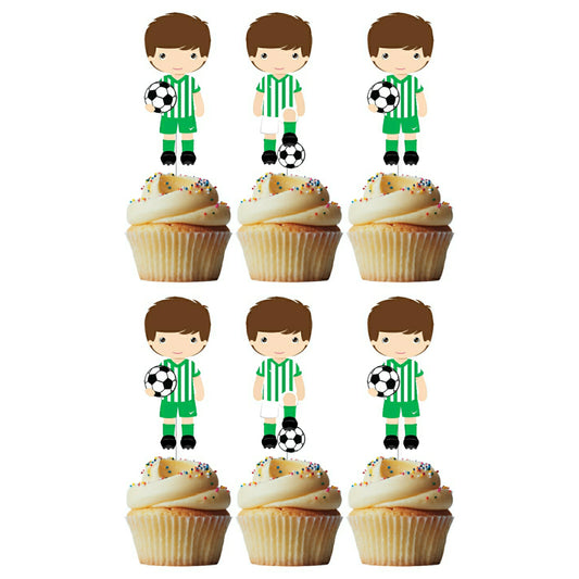 6 Cupcake Toppers Jogadores Futebol Verde