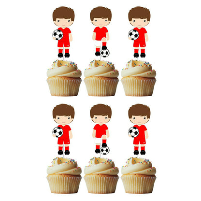 6 Cupcake Toppers Jogadores Futebol Vermelho