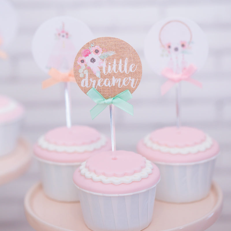 12 Cupcake Toppers Boho Chic