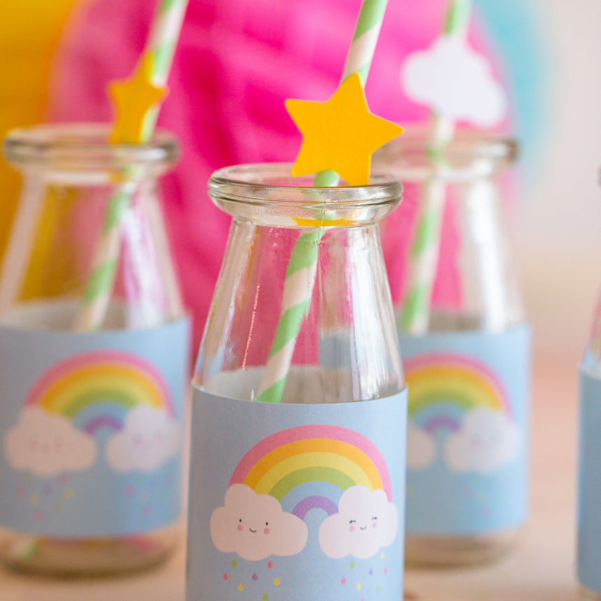 10 Palhinhas Decoradas Nuvens e Arco Iris