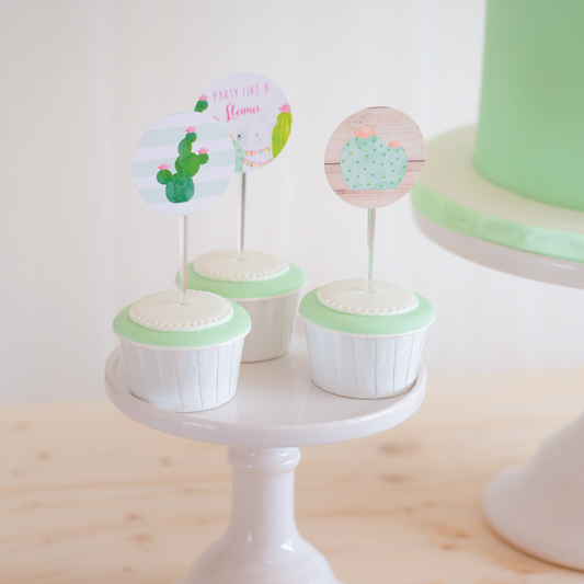 12 Cupcake Toppers Lama Fiesta