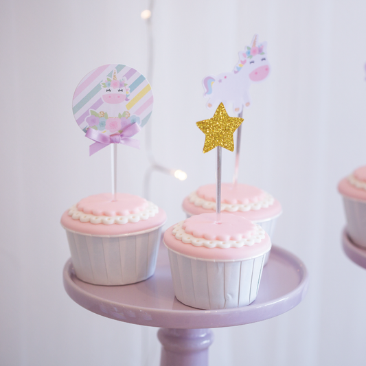 12 Cupcake Toppers Unicórnio